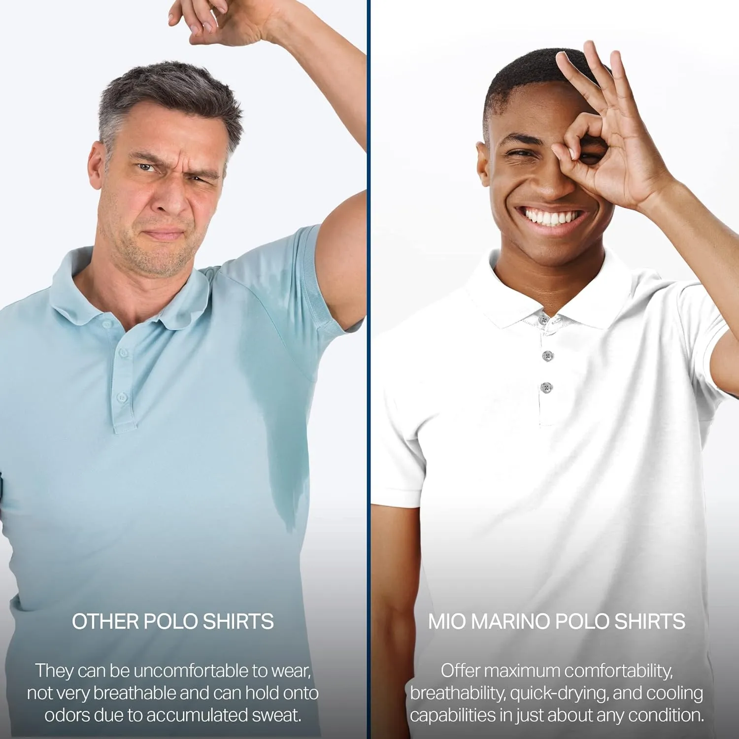 [3 Pack] Mio Marino Golf Polo Shirts for Men - Dry Fit - Ultra-Light Fabric