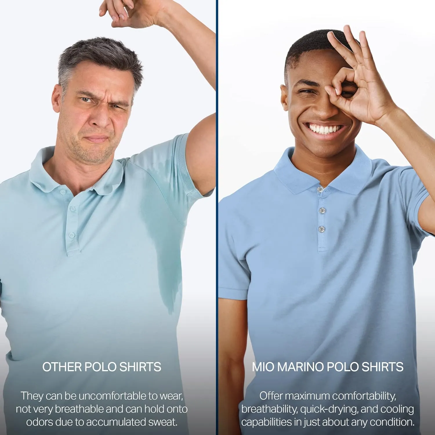 [3 Pack] Mio Marino Golf Polo Shirts for Men - Dry Fit - Ultra-Light Fabric