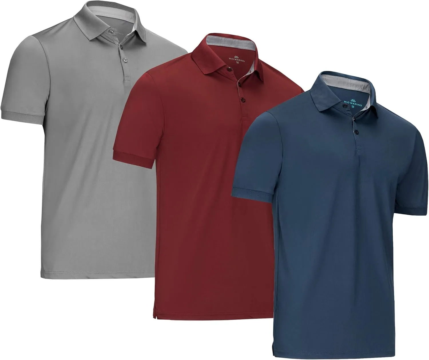 [3 Pack] Mio Marino Golf Polo Shirts for Men - Dry Fit - Ultra-Light Fabric