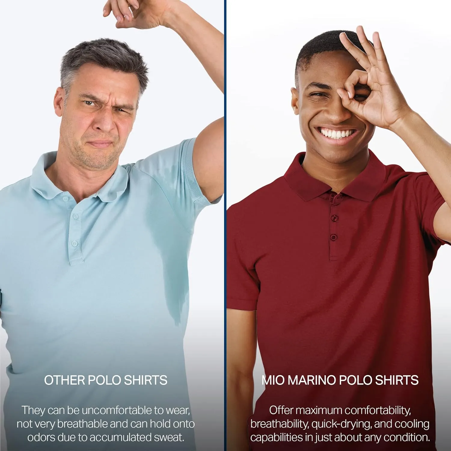 [3 Pack] Mio Marino Golf Polo Shirts for Men - Dry Fit - Ultra-Light Fabric