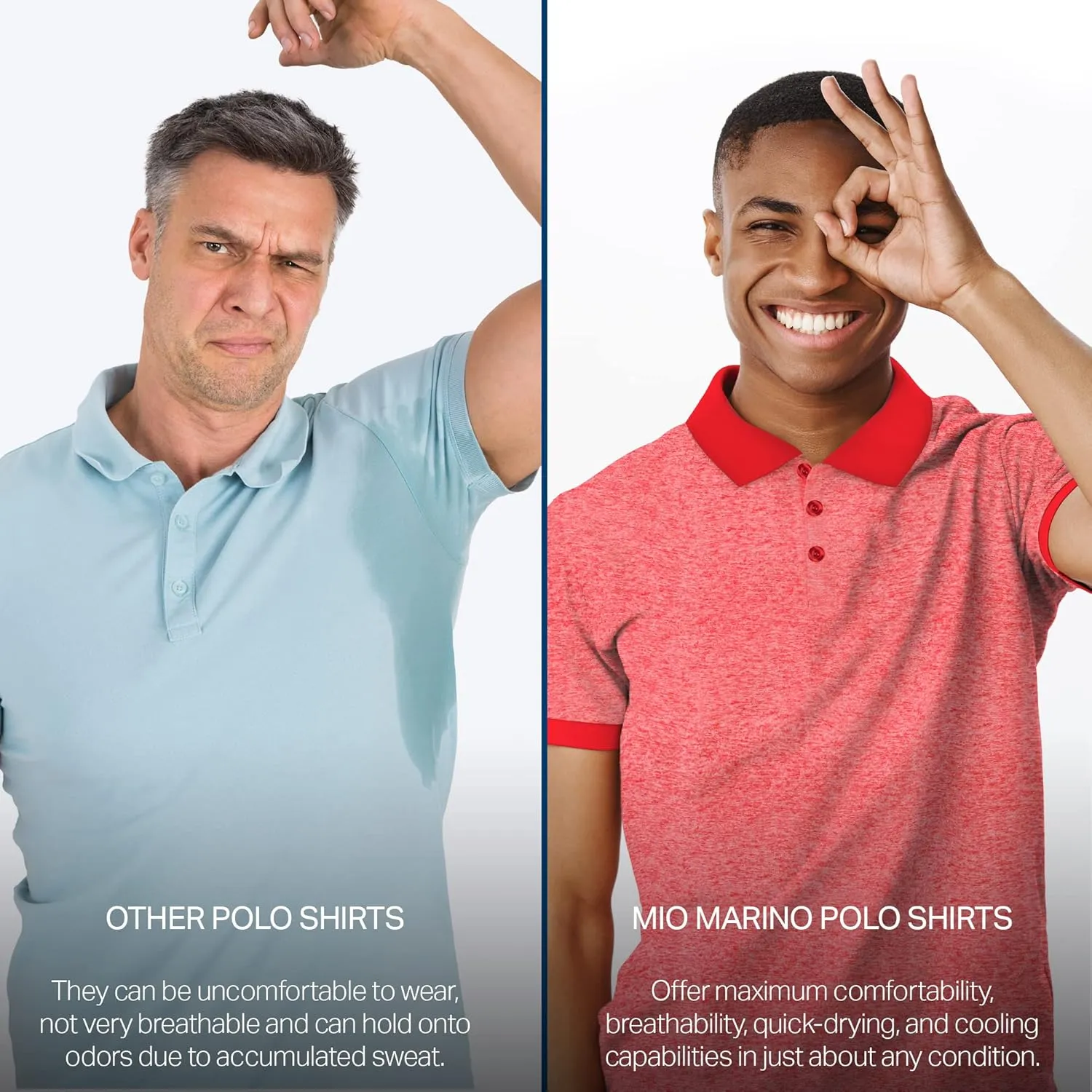 [3 Pack] Mio Marino Golf Polo Shirts for Men - Dry Fit - Ultra-Light Fabric