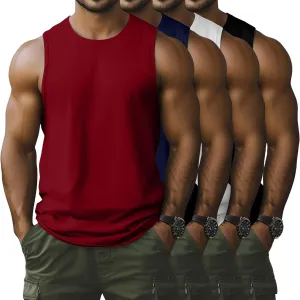 4 Pack Men's Sleeveless Tank Tops, Cotton Crew Neck T Shirts Casual Classic Shirts Workout Muscle Gym Solid Tees