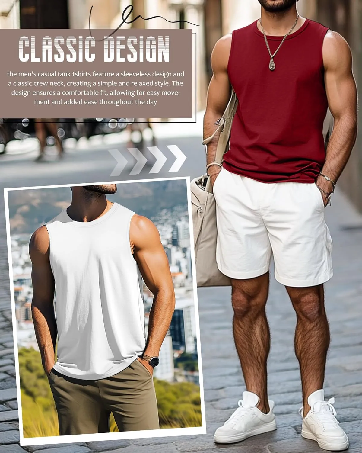 4 Pack Men's Sleeveless Tank Tops, Cotton Crew Neck T Shirts Casual Classic Shirts Workout Muscle Gym Solid Tees