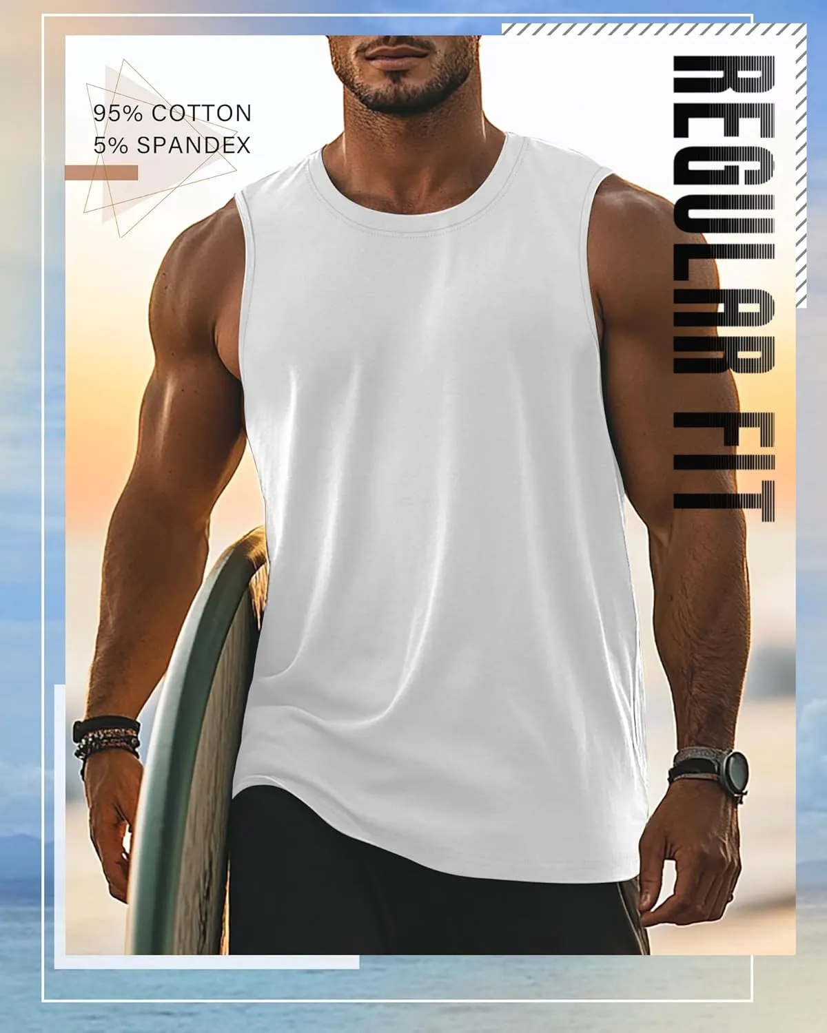 4 Pack Men's Sleeveless Tank Tops, Cotton Crew Neck T Shirts Casual Classic Shirts Workout Muscle Gym Solid Tees