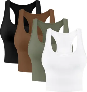 4 Pieces Women's Crop Tops Cotton Basic Tank Tops Racerback Sleeveless Sports Workout Crop Tank Tops