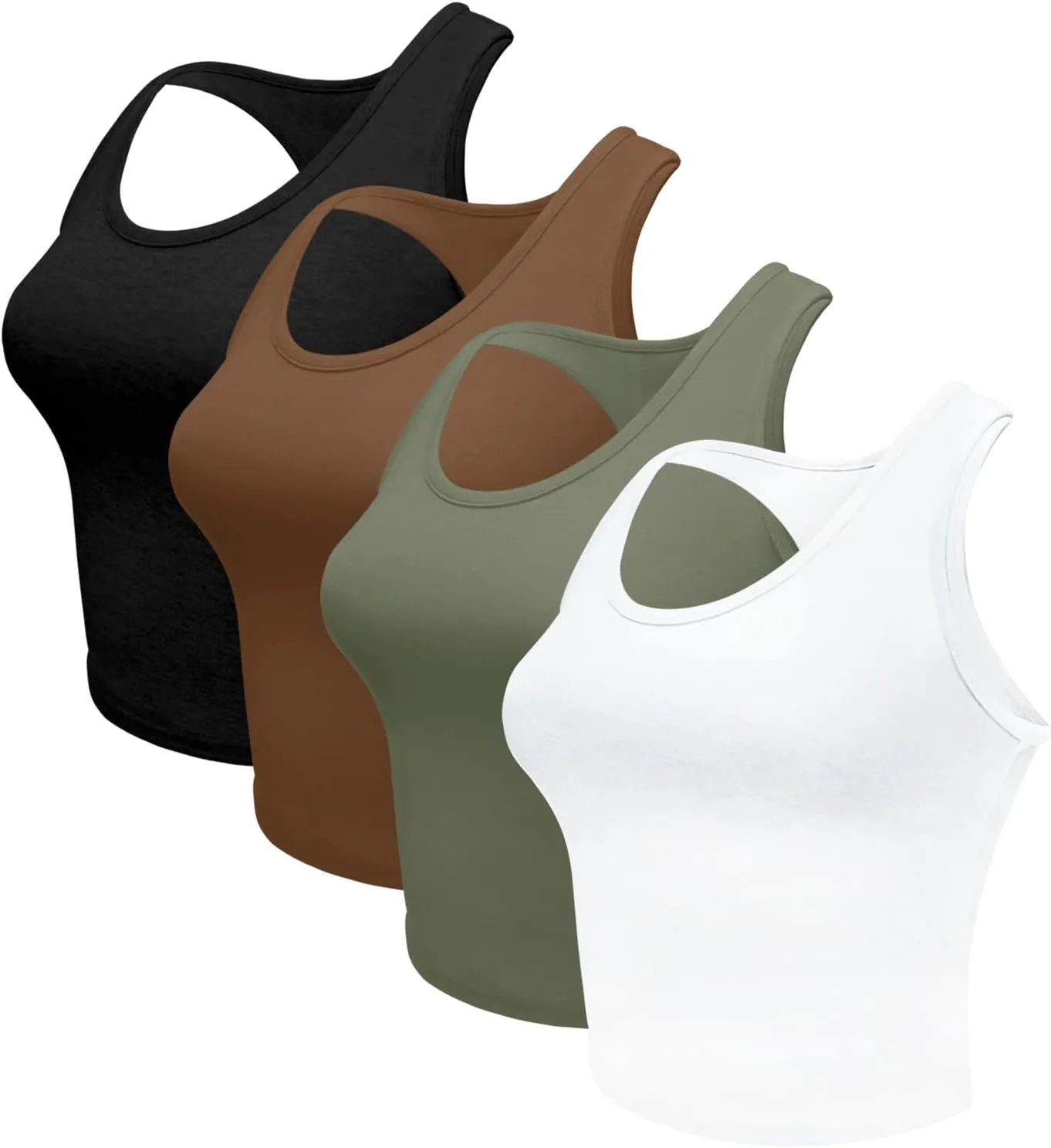 4 Pieces Women's Crop Tops Cotton Basic Tank Tops Racerback Sleeveless Sports Workout Crop Tank Tops