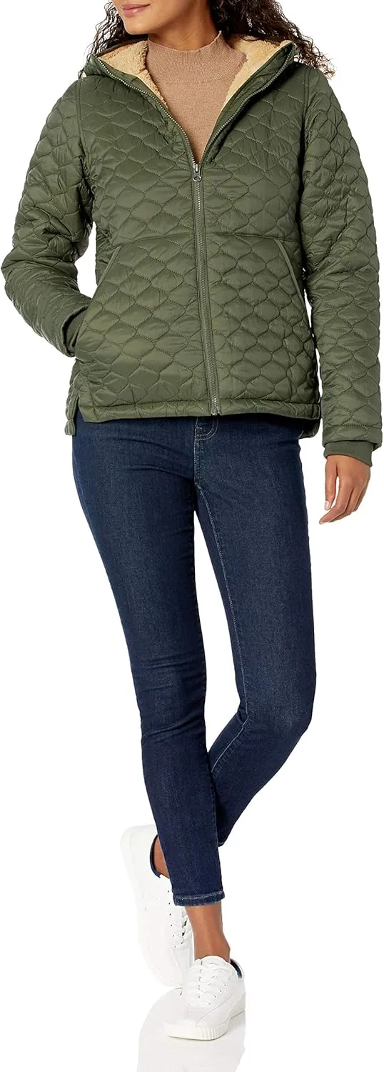 Amazon Essentials Women's Lightweight Quilted Full-Zip Water-Resistant Sherpa-Lined Hooded Puffer Jacket