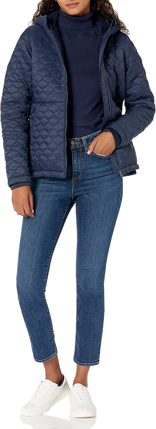 Amazon Essentials Women's Lightweight Quilted Full-Zip Water-Resistant Sherpa-Lined Hooded Puffer Jacket