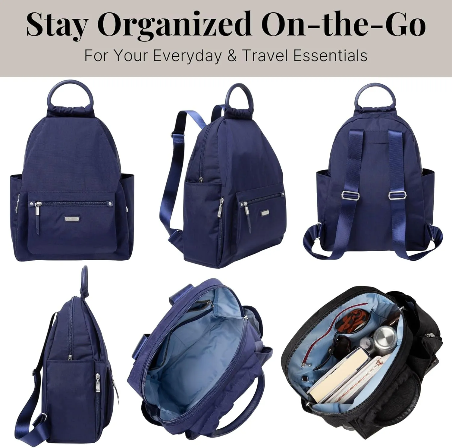Baggallini Womens With Rfid Phone Wristlet All Day Backpack, Navy, One Size US