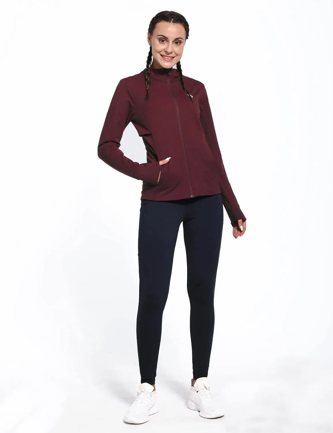 baleaf Women's Fleece Running Jacket Water Resistant Full Zip Winter Cold Weather Gear Thermal Cycling Workout Jackets