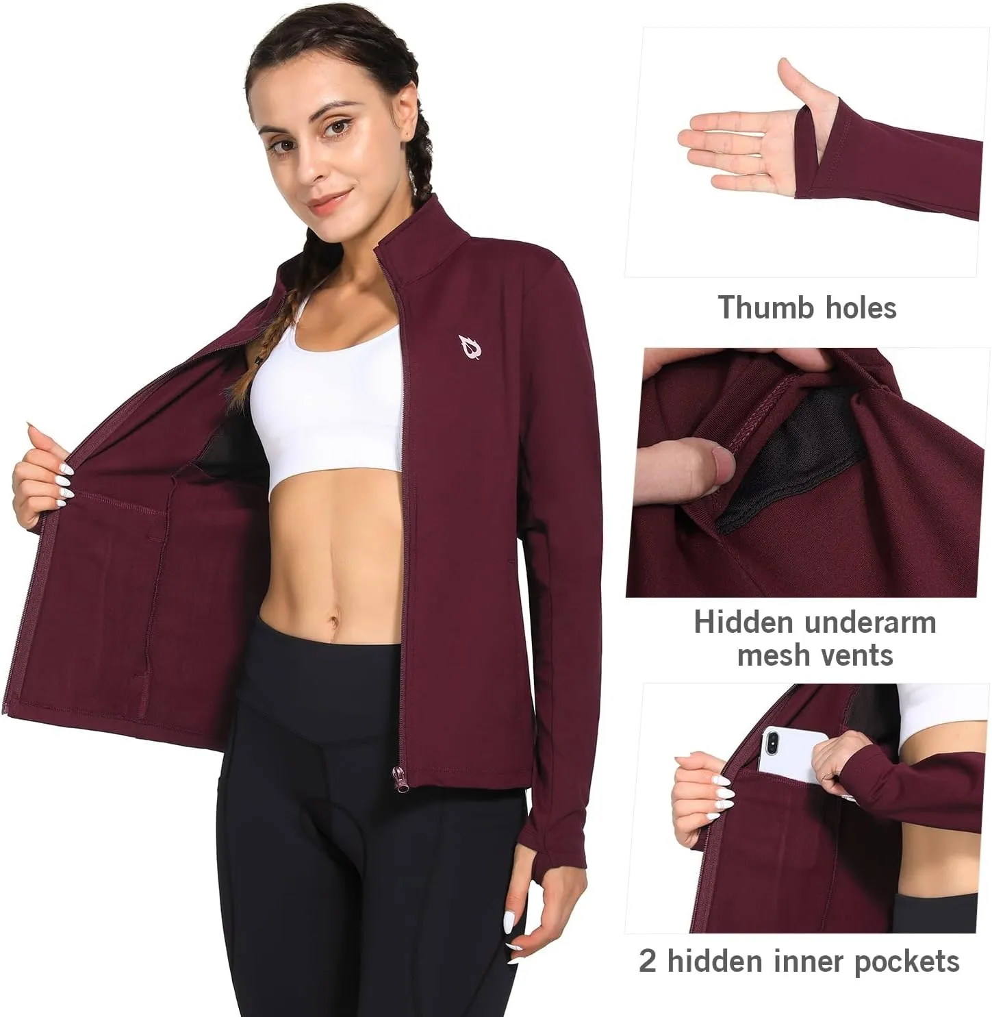baleaf Women's Fleece Running Jacket Water Resistant Full Zip Winter Cold Weather Gear Thermal Cycling Workout Jackets