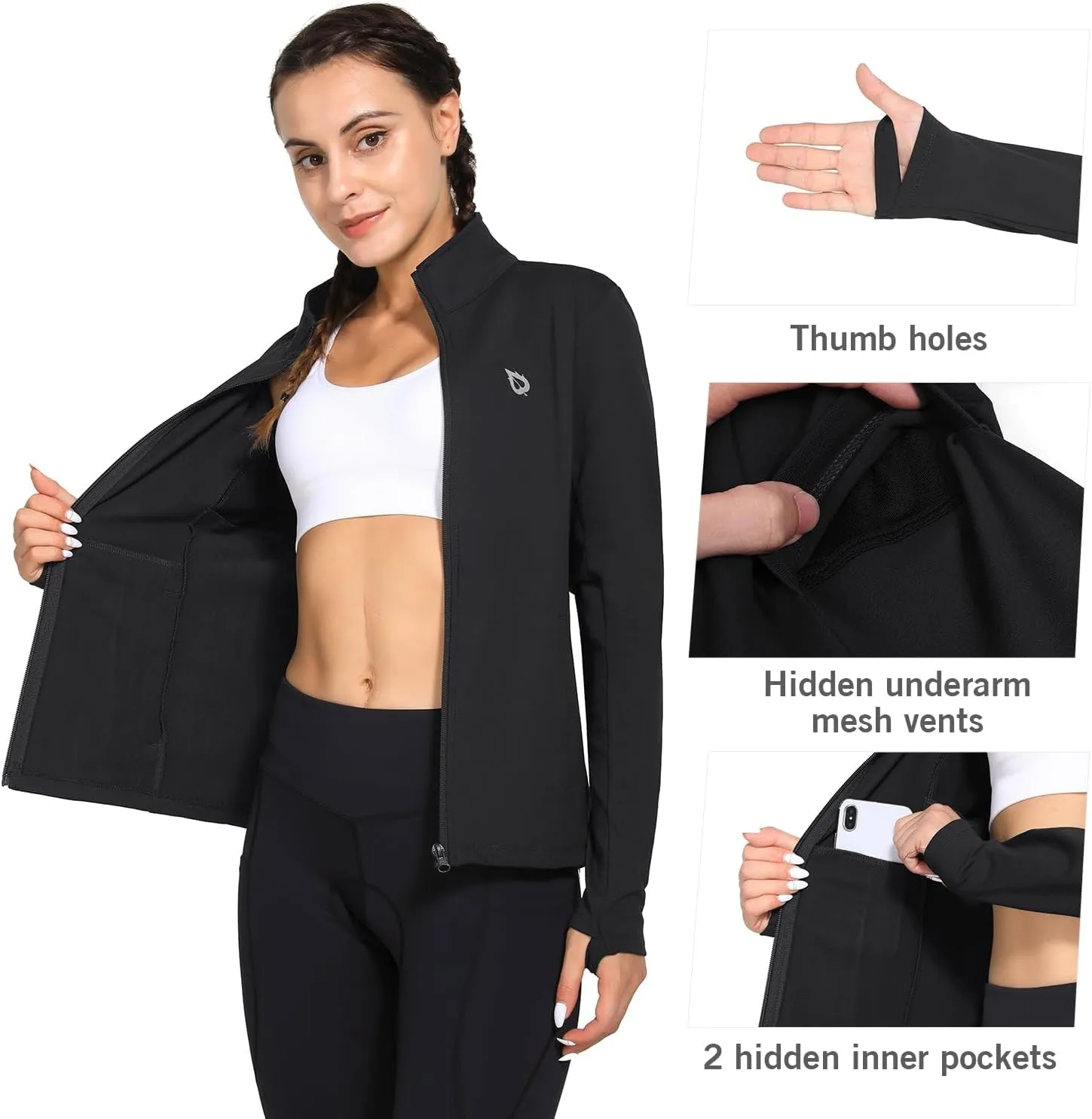 baleaf Women's Fleece Running Jacket Water Resistant Full Zip Winter Cold Weather Gear Thermal Cycling Workout Jackets