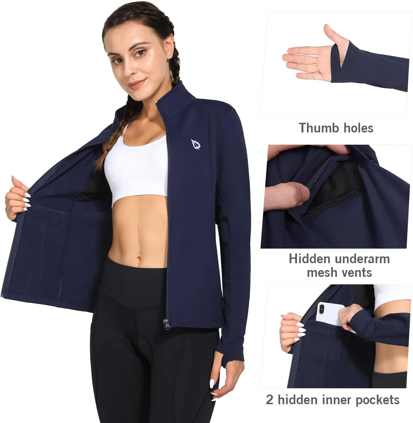 baleaf Women's Fleece Running Jacket Water Resistant Full Zip Winter Cold Weather Gear Thermal Cycling Workout Jackets