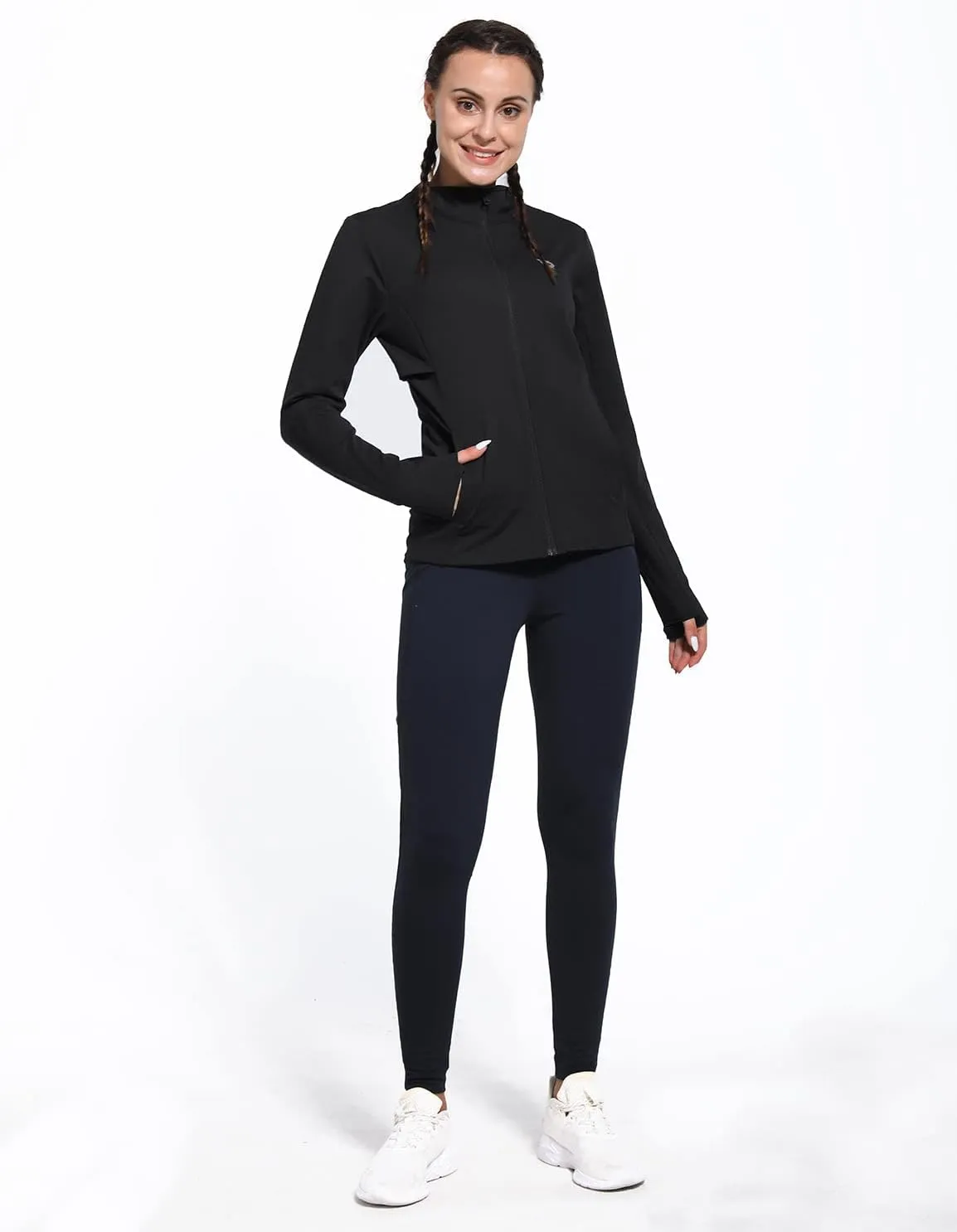 baleaf Women's Fleece Running Jacket Water Resistant Full Zip Winter Cold Weather Gear Thermal Cycling Workout Jackets