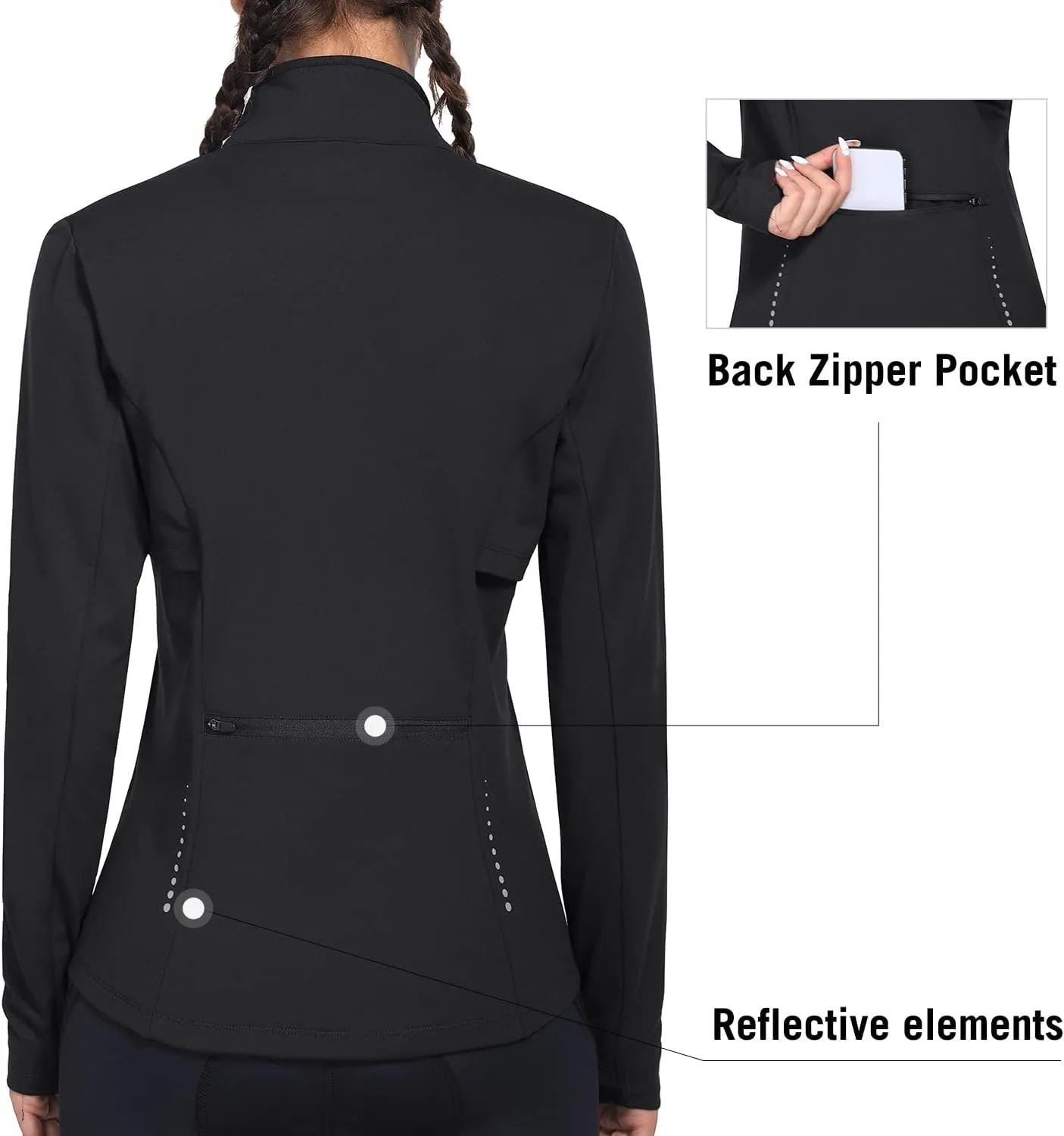 baleaf Women's Fleece Running Jacket Water Resistant Full Zip Winter Cold Weather Gear Thermal Cycling Workout Jackets