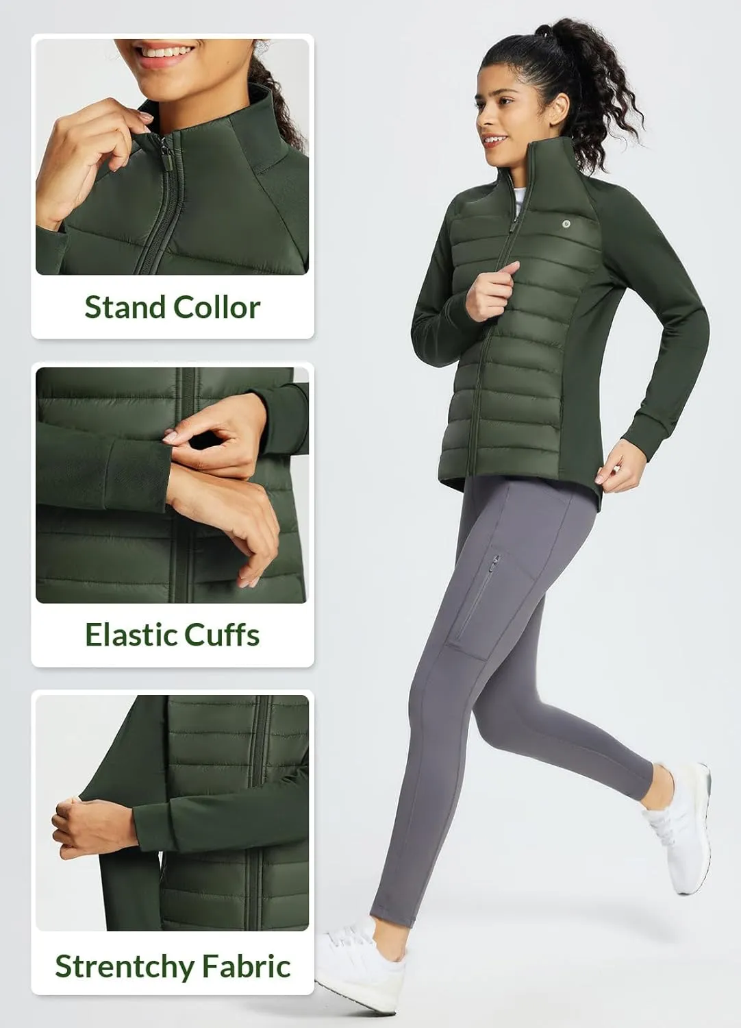 baleaf Women's Lightweight Warm Jacket Running Insulated Water Resistant Fall Jackets Winter Hiking Hybrid Puffer Coat