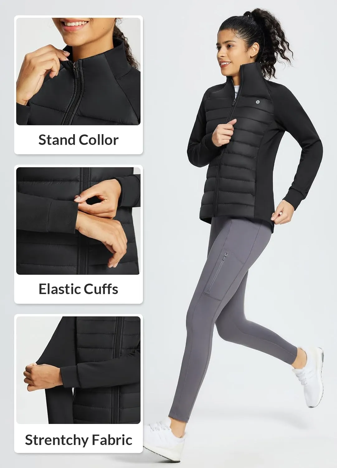 baleaf Women's Lightweight Warm Jacket Running Insulated Water Resistant Fall Jackets Winter Hiking Hybrid Puffer Coat