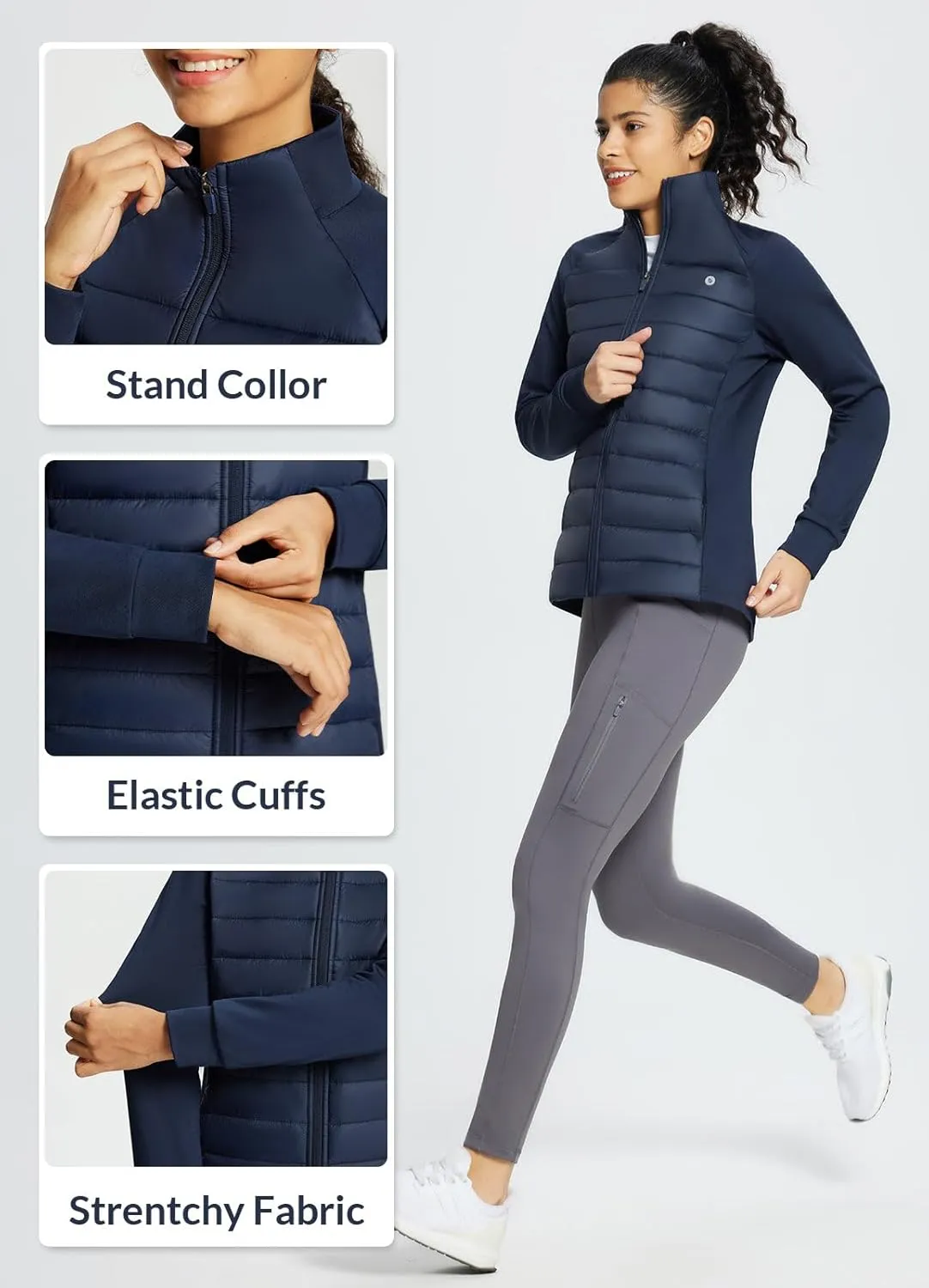 baleaf Women's Lightweight Warm Jacket Running Insulated Water Resistant Fall Jackets Winter Hiking Hybrid Puffer Coat