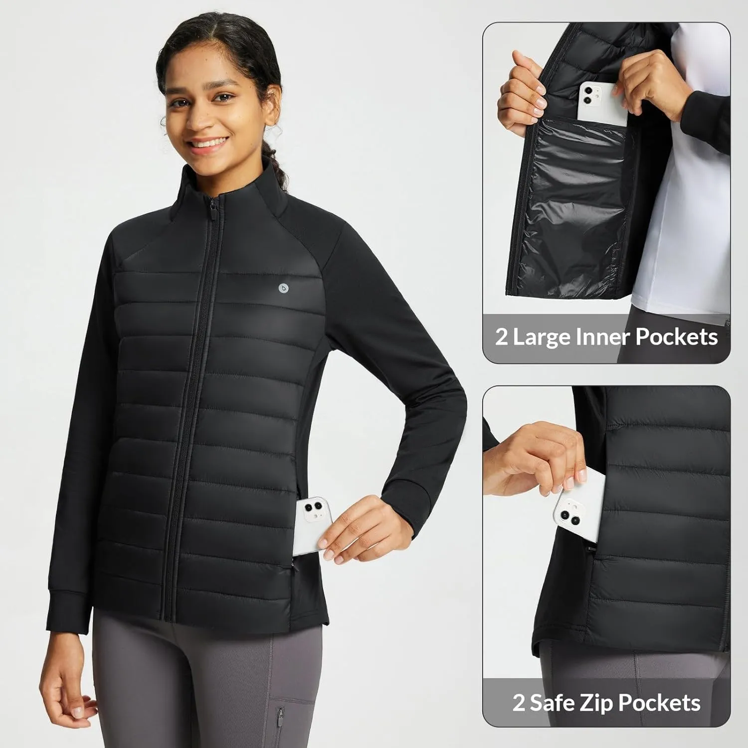 baleaf Women's Lightweight Warm Jacket Running Insulated Water Resistant Fall Jackets Winter Hiking Hybrid Puffer Coat
