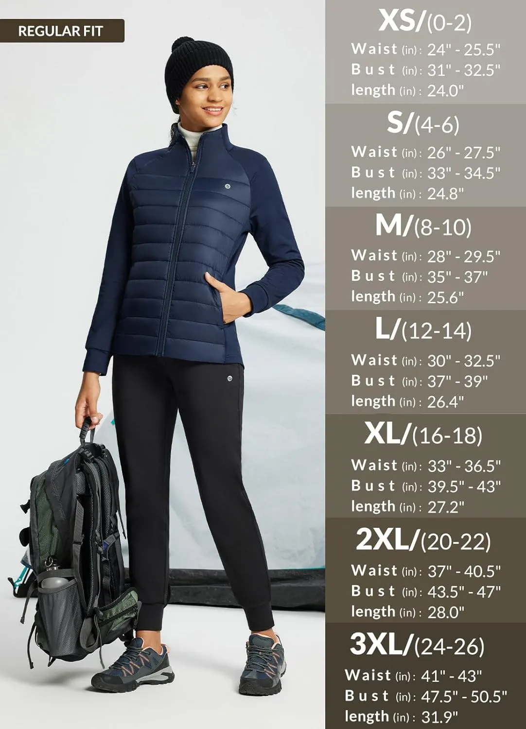 baleaf Women's Lightweight Warm Jacket Running Insulated Water Resistant Fall Jackets Winter Hiking Hybrid Puffer Coat