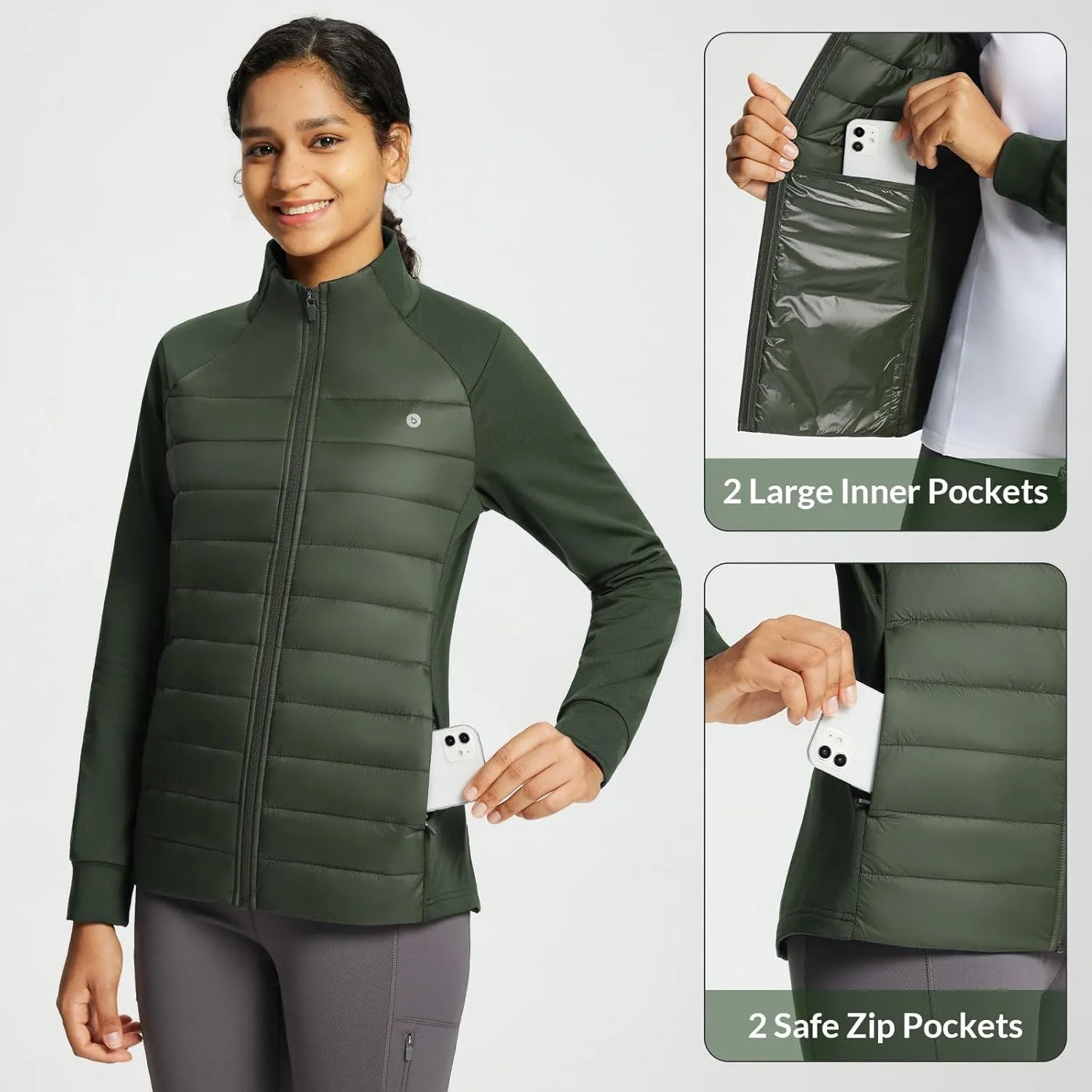 baleaf Women's Lightweight Warm Jacket Running Insulated Water Resistant Fall Jackets Winter Hiking Hybrid Puffer Coat