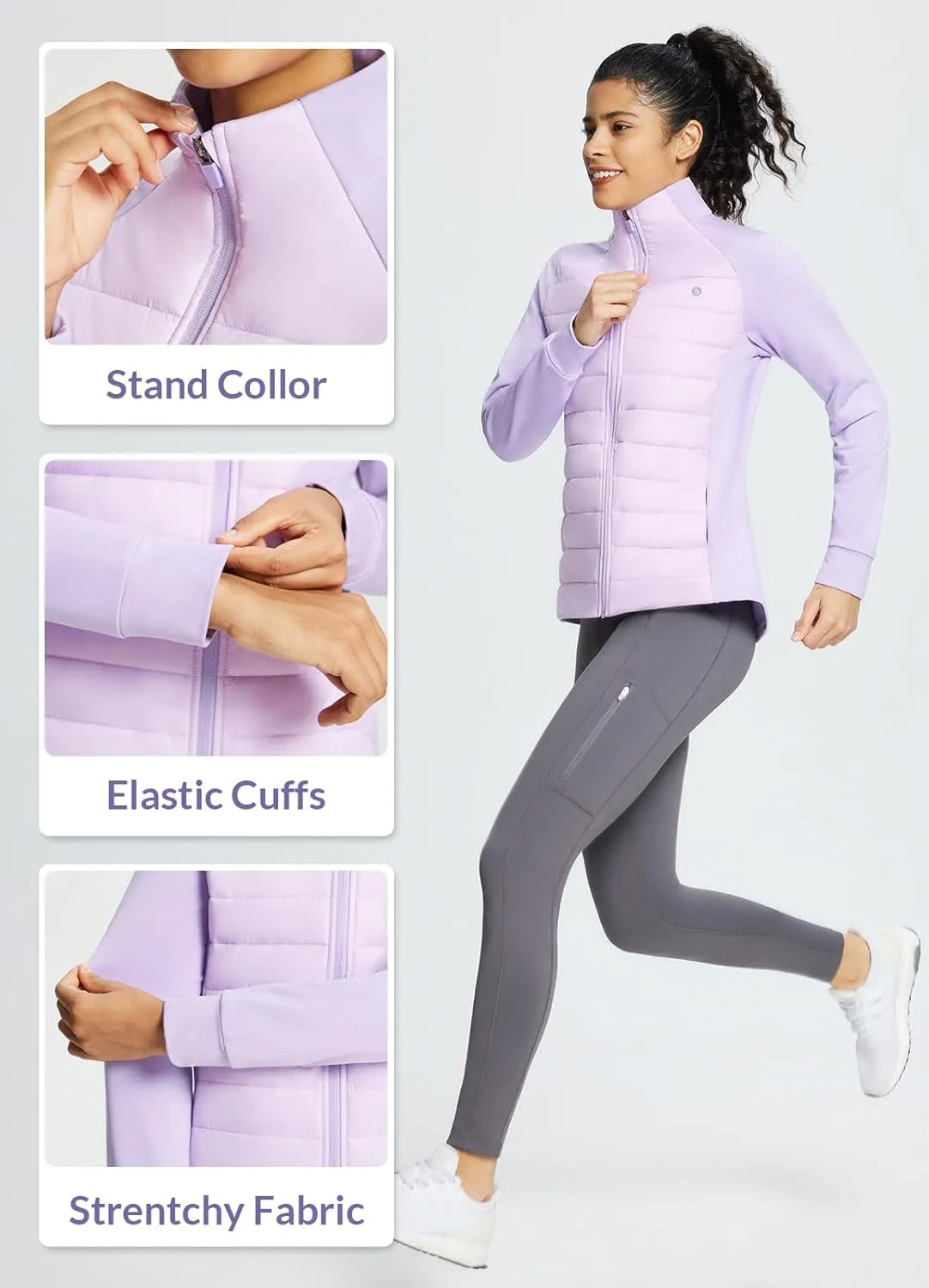 baleaf Women's Lightweight Warm Jacket Running Insulated Water Resistant Fall Jackets Winter Hiking Hybrid Puffer Coat