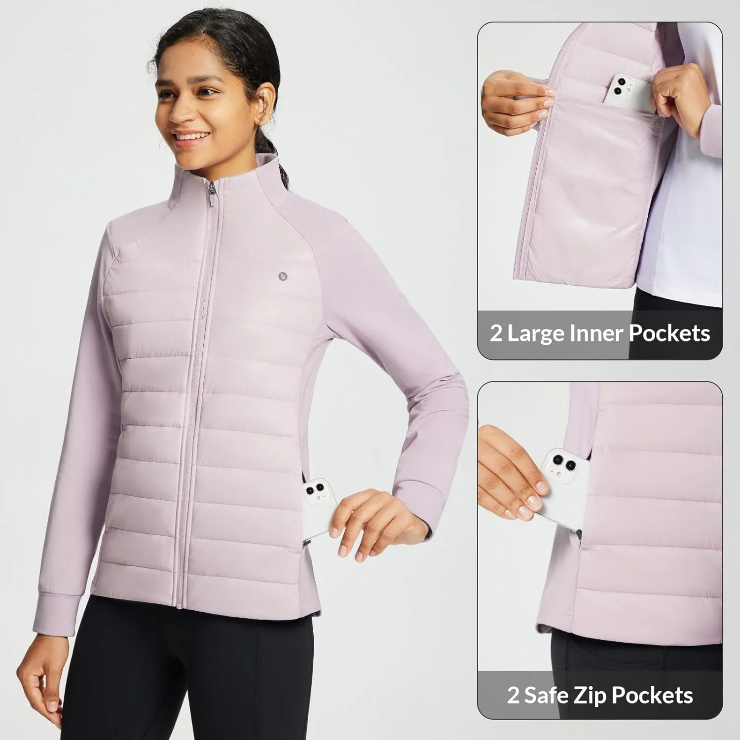 baleaf Women's Lightweight Warm Jacket Running Insulated Water Resistant Fall Jackets Winter Hiking Hybrid Puffer Coat