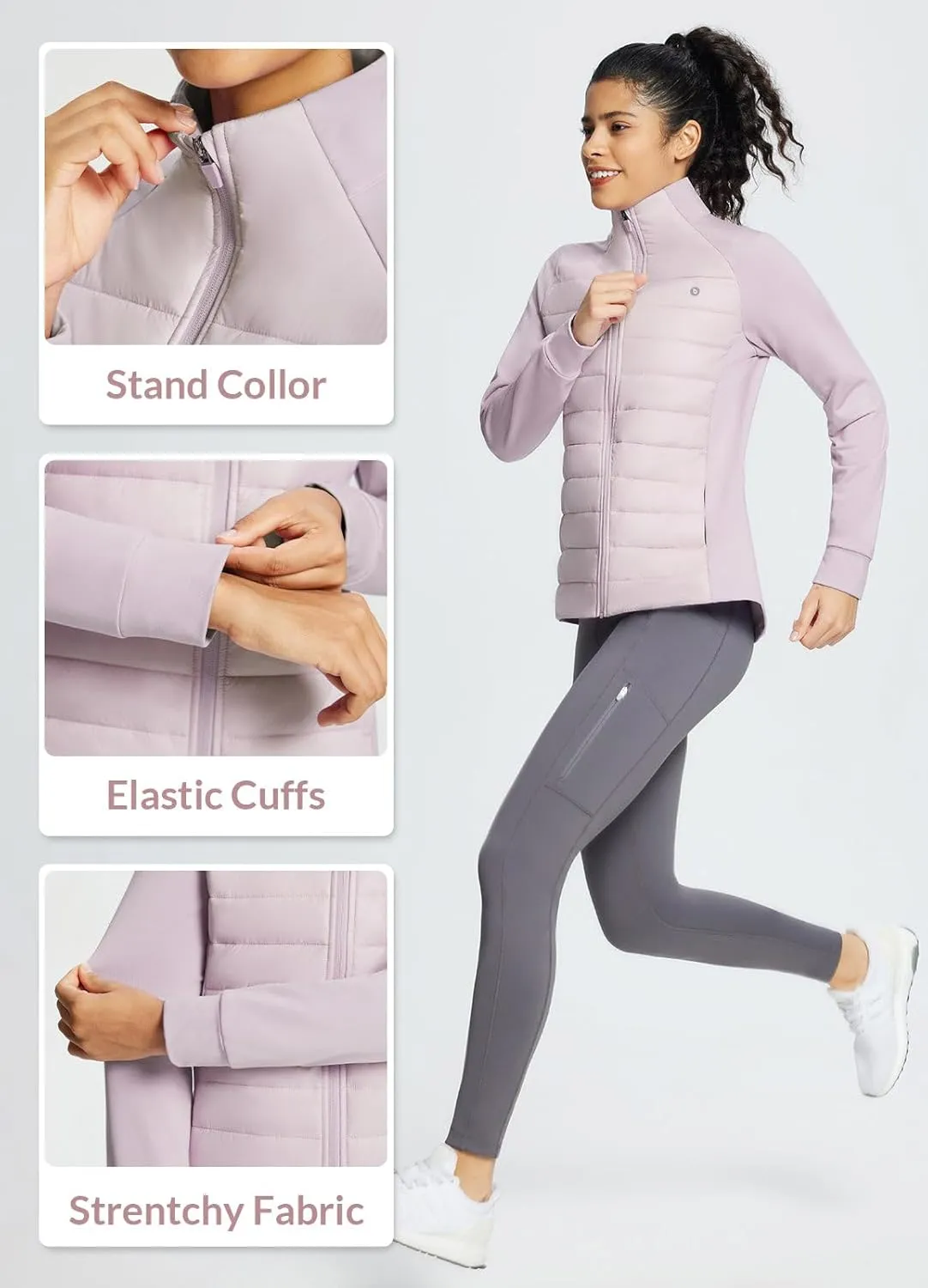 baleaf Women's Lightweight Warm Jacket Running Insulated Water Resistant Fall Jackets Winter Hiking Hybrid Puffer Coat