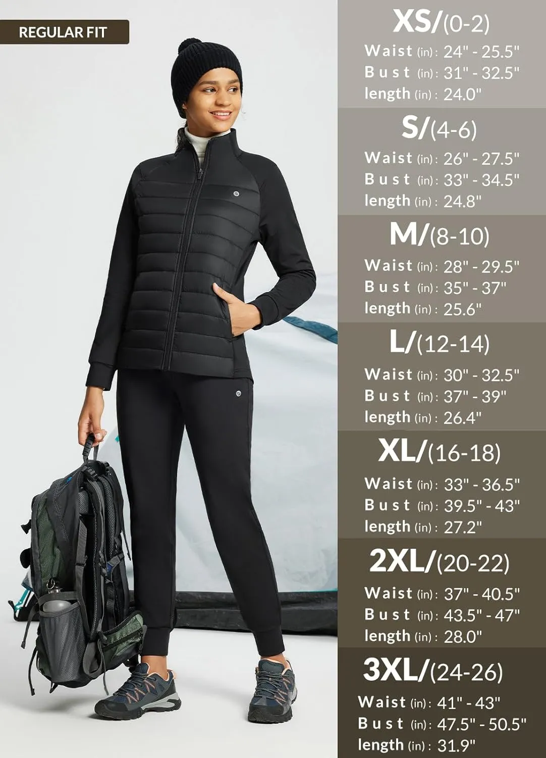 baleaf Women's Lightweight Warm Jacket Running Insulated Water Resistant Fall Jackets Winter Hiking Hybrid Puffer Coat