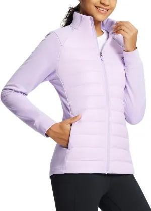 baleaf Women's Lightweight Warm Jacket Running Insulated Water Resistant Fall Jackets Winter Hiking Hybrid Puffer Coat