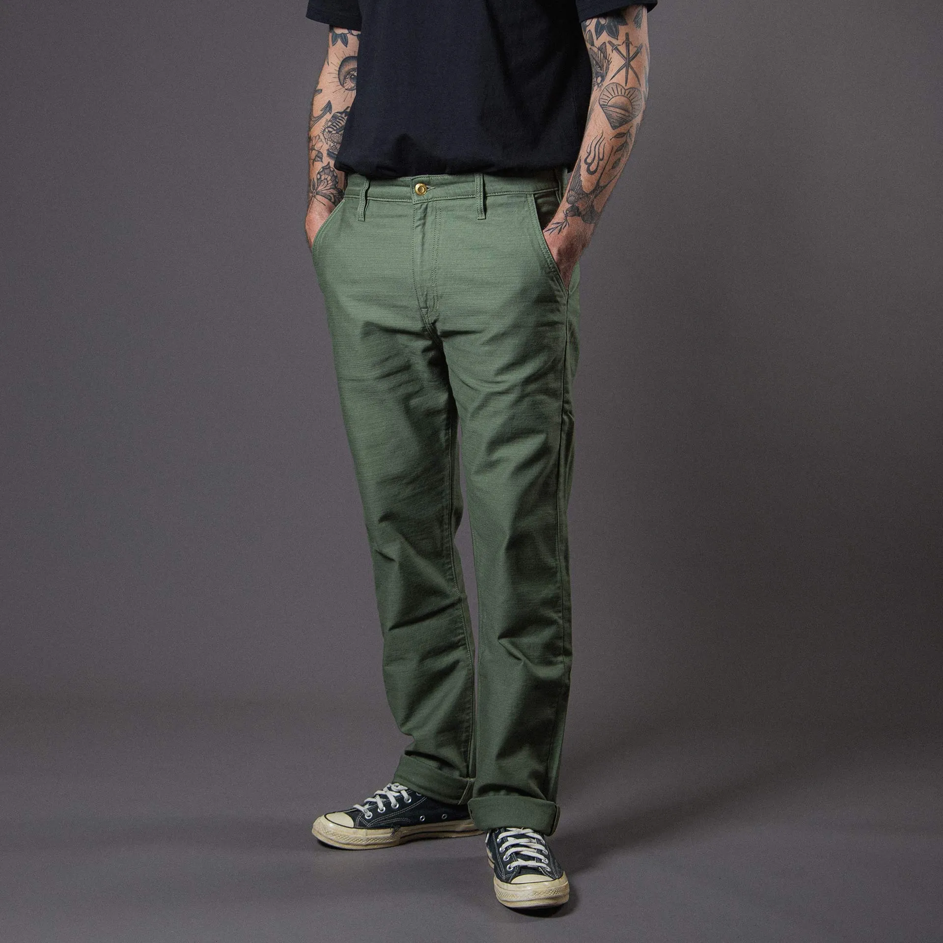 BC-03 STRAIGHT CHINO 10 oz. army green military twill