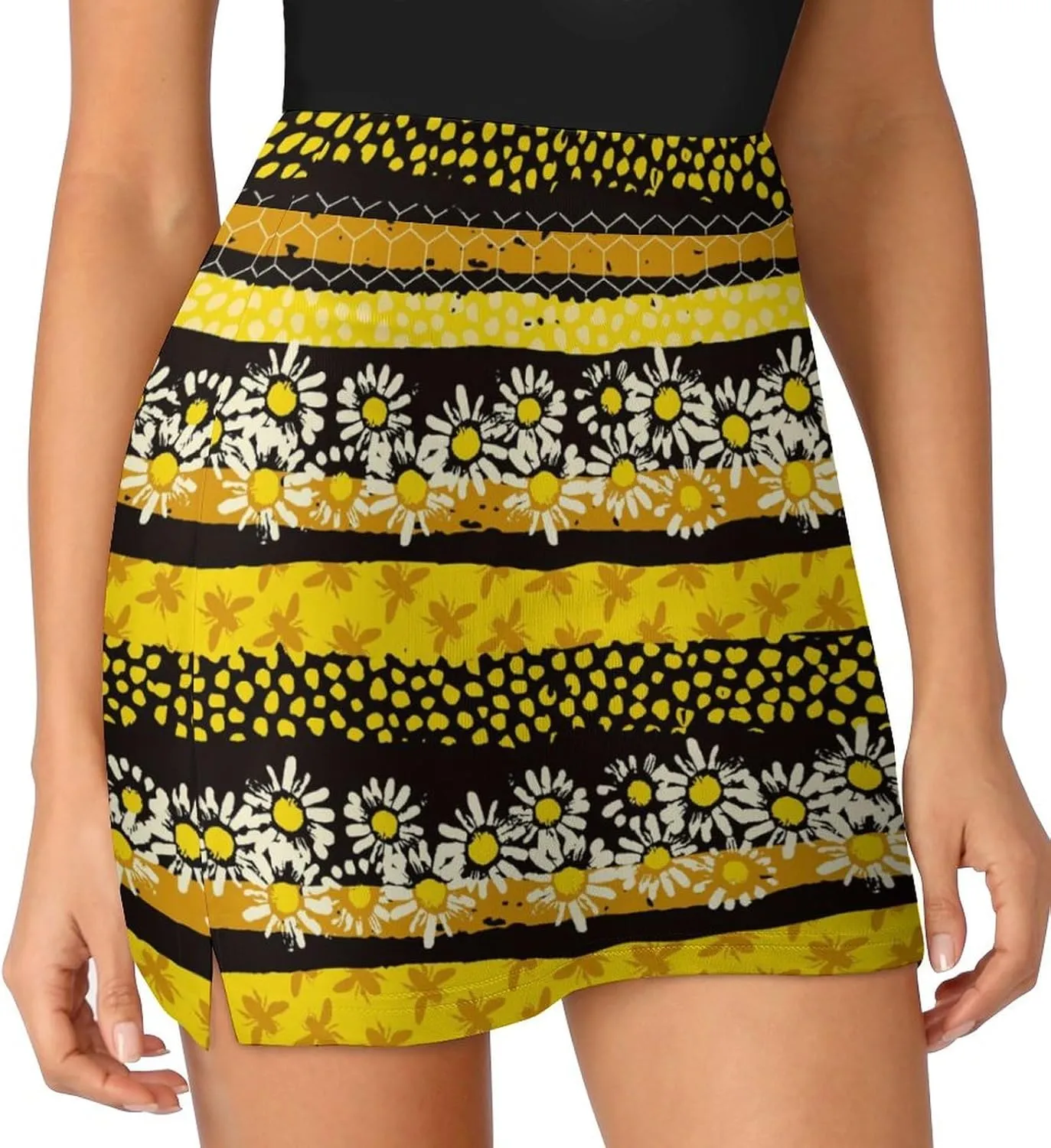 Bees Stripe Short Skorts Woman Sexy Golf Skirts Sport Shorts Skort Anti Light Single Pocket A Line Skirt Gym Culotte