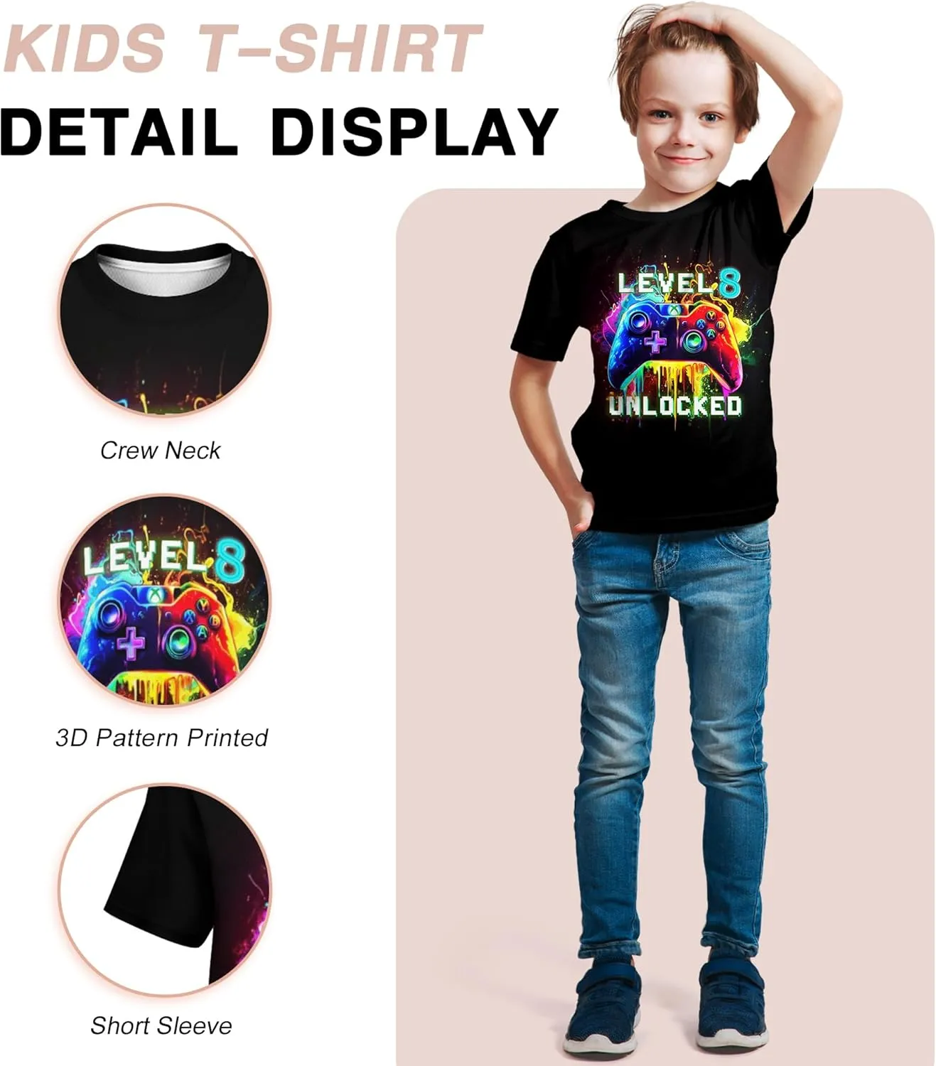 Boys Girls 3D Graphic T-Shirts, Cool Crewneck Unisex Kids Short Sleeve, Novelty Tees for 6-16 Years Teens