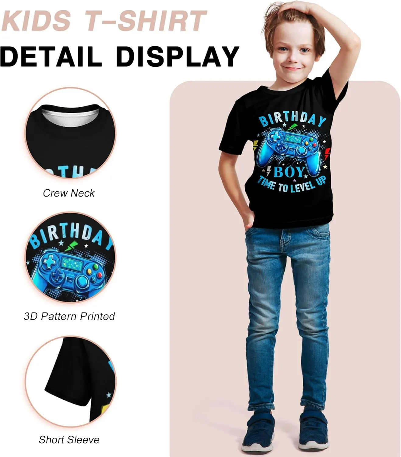 Boys Girls 3D Graphic T-Shirts, Cool Crewneck Unisex Kids Short Sleeve, Novelty Tees for 6-16 Years Teens