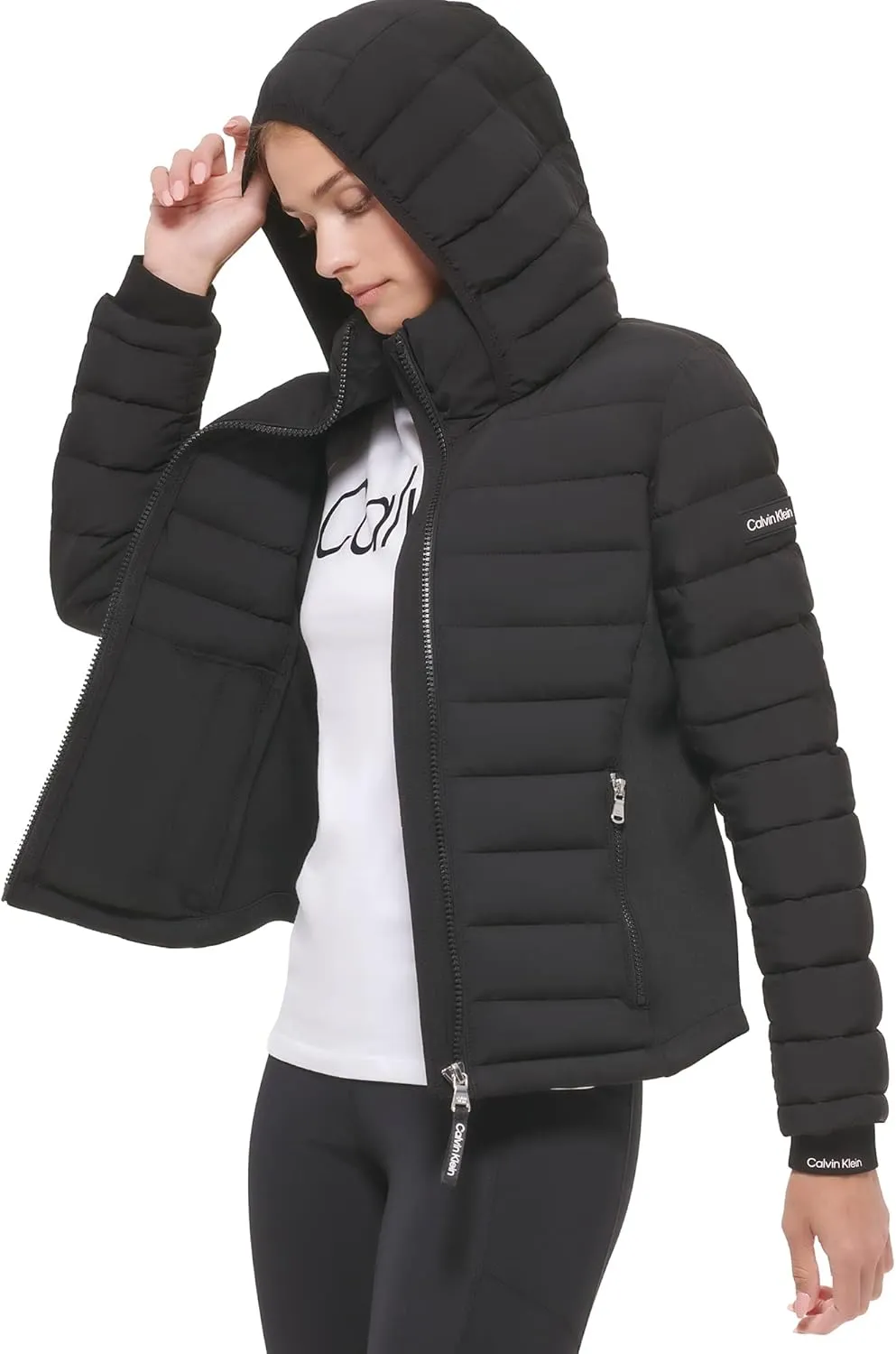Calvin Klein Women's Water Resistant Casual Lightweight Scuba Side Panels Jacket