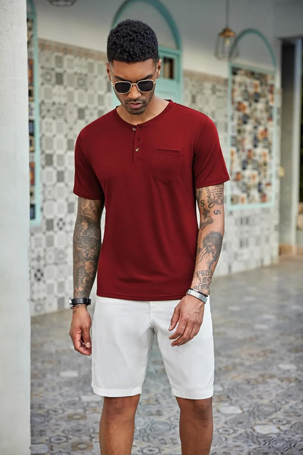 COOFANDY Men's 3 Pack Henley Shirts Short Sleeve Casual Basic Tees Classic Henley Summer Solid T Shirts with Pocket
