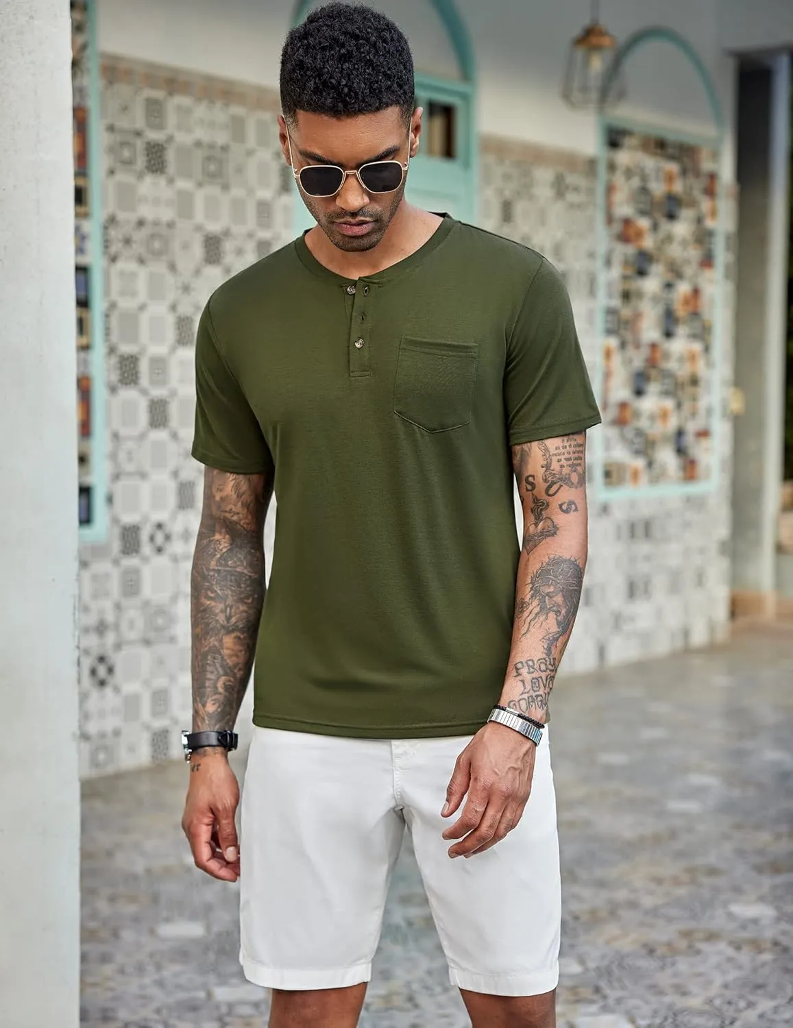 COOFANDY Men's 3 Pack Henley Shirts Short Sleeve Casual Basic Tees Classic Henley Summer Solid T Shirts with Pocket
