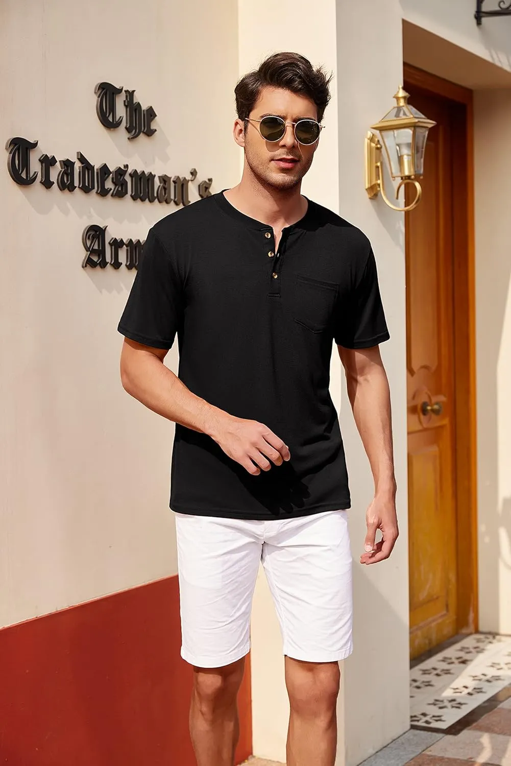 COOFANDY Men's 3 Pack Henley Shirts Short Sleeve Casual Basic Tees Classic Henley Summer Solid T Shirts with Pocket