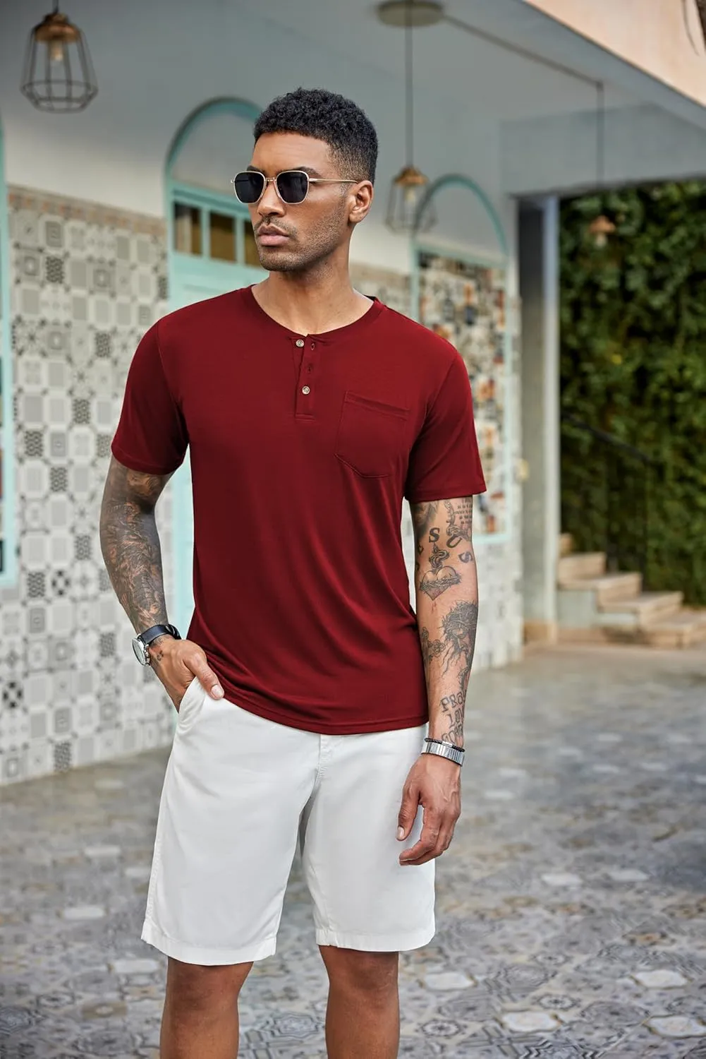 COOFANDY Men's 3 Pack Henley Shirts Short Sleeve Casual Basic Tees Classic Henley Summer Solid T Shirts with Pocket