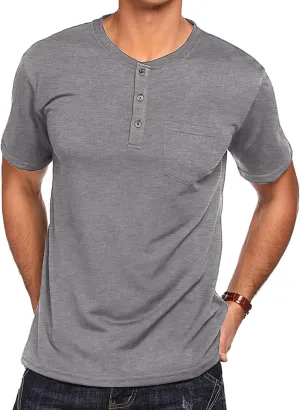 COOFANDY Men's 3 Pack Henley Shirts Short Sleeve Casual Basic Tees Classic Henley Summer Solid T Shirts with Pocket
