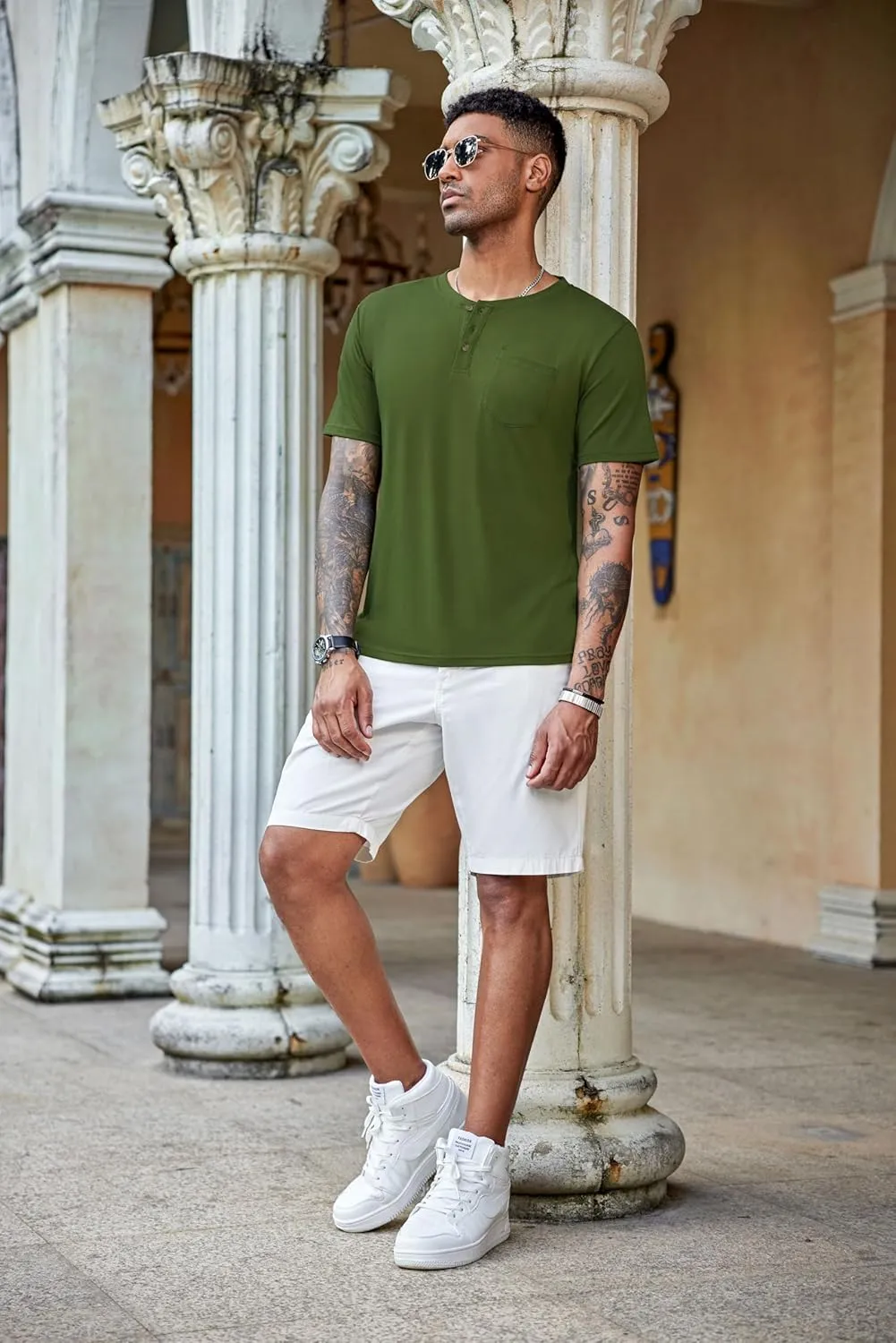 COOFANDY Men's 3 Pack Henley Shirts Short Sleeve Casual Basic Tees Classic Henley Summer Solid T Shirts with Pocket