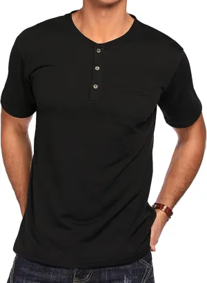 COOFANDY Men's 3 Pack Henley Shirts Short Sleeve Casual Basic Tees Classic Henley Summer Solid T Shirts with Pocket