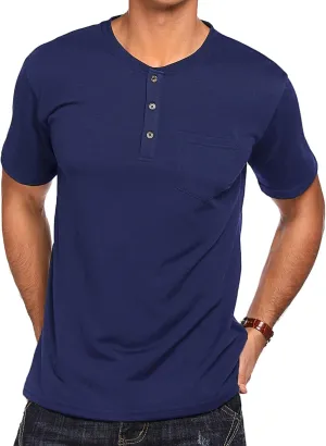 COOFANDY Men's 3 Pack Henley Shirts Short Sleeve Casual Basic Tees Classic Henley Summer Solid T Shirts with Pocket