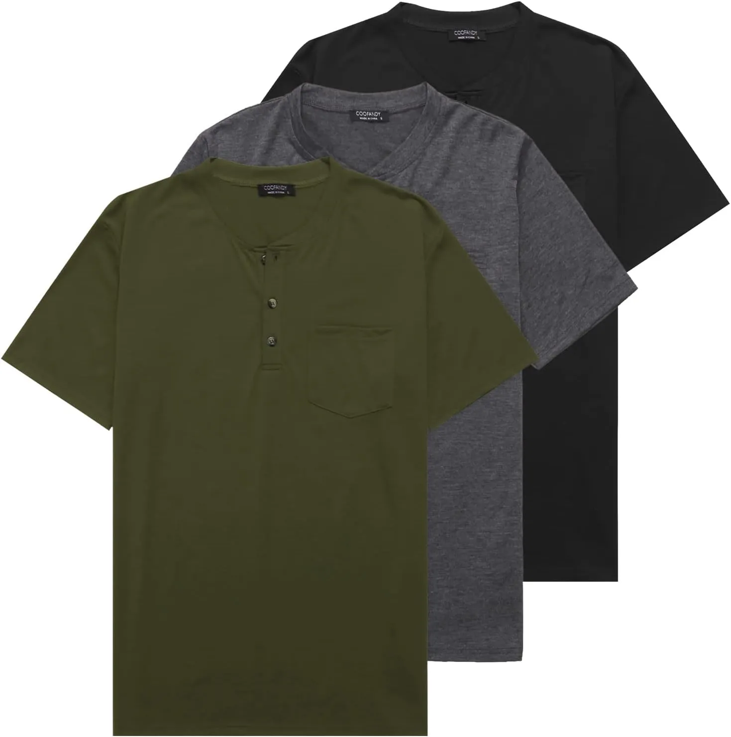 COOFANDY Men's 3 Pack Henley Shirts Short Sleeve Casual Basic Tees Classic Henley Summer Solid T Shirts with Pocket