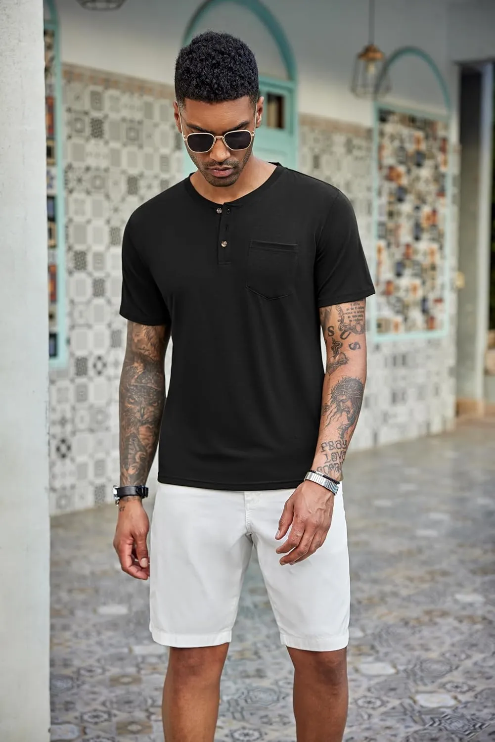 COOFANDY Men's 3 Pack Henley Shirts Short Sleeve Casual Basic Tees Classic Henley Summer Solid T Shirts with Pocket