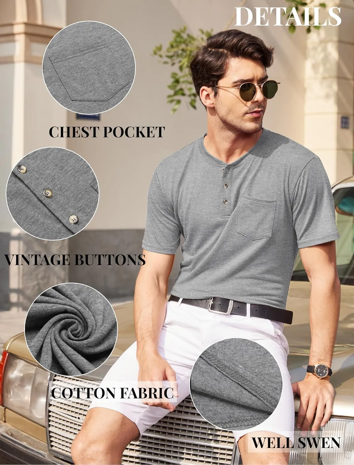 COOFANDY Men's 3 Pack Henley Shirts Short Sleeve Casual Basic Tees Classic Henley Summer Solid T Shirts with Pocket