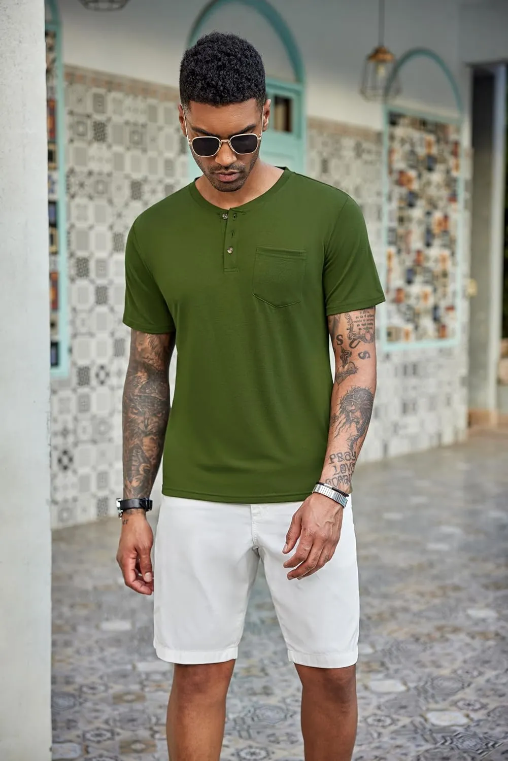 COOFANDY Men's 3 Pack Henley Shirts Short Sleeve Casual Basic Tees Classic Henley Summer Solid T Shirts with Pocket