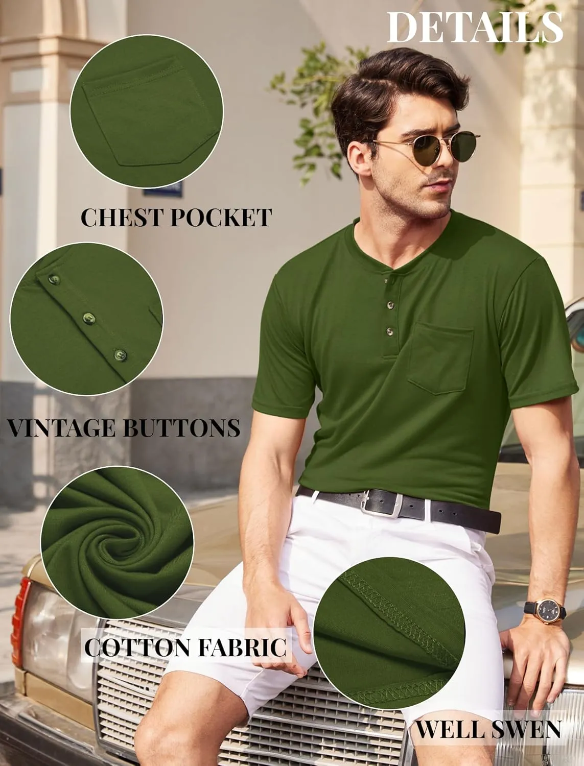 COOFANDY Men's 3 Pack Henley Shirts Short Sleeve Casual Basic Tees Classic Henley Summer Solid T Shirts with Pocket