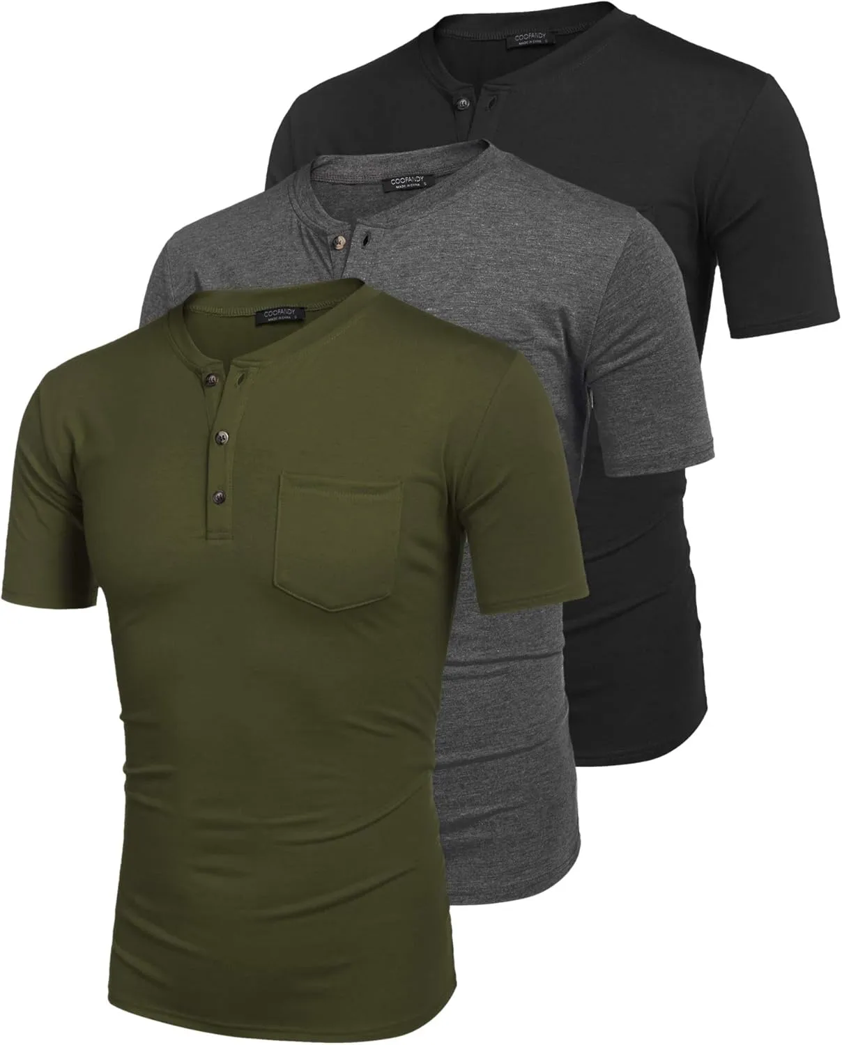 COOFANDY Men's 3 Pack Henley Shirts Short Sleeve Casual Basic Tees Classic Henley Summer Solid T Shirts with Pocket