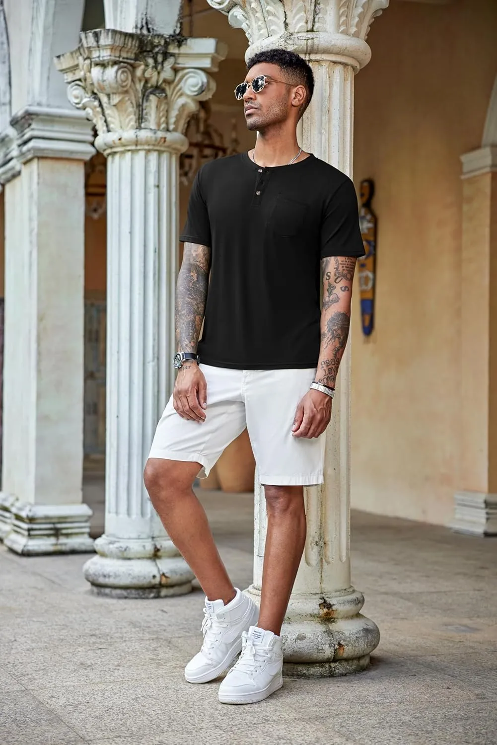 COOFANDY Men's 3 Pack Henley Shirts Short Sleeve Casual Basic Tees Classic Henley Summer Solid T Shirts with Pocket